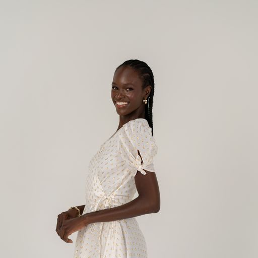 Michelle White & Gold Lurex Wrap Dress