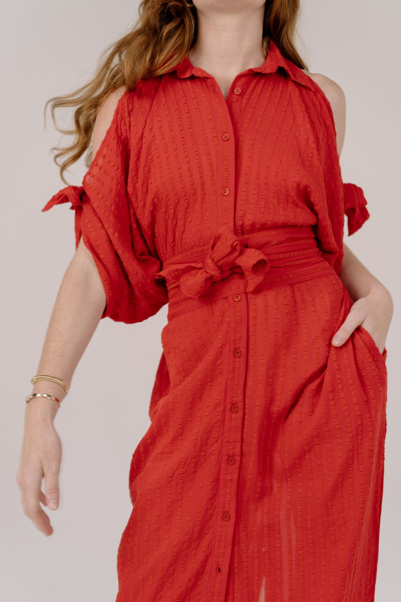 Ellie Long Red Button Front & Back Dress