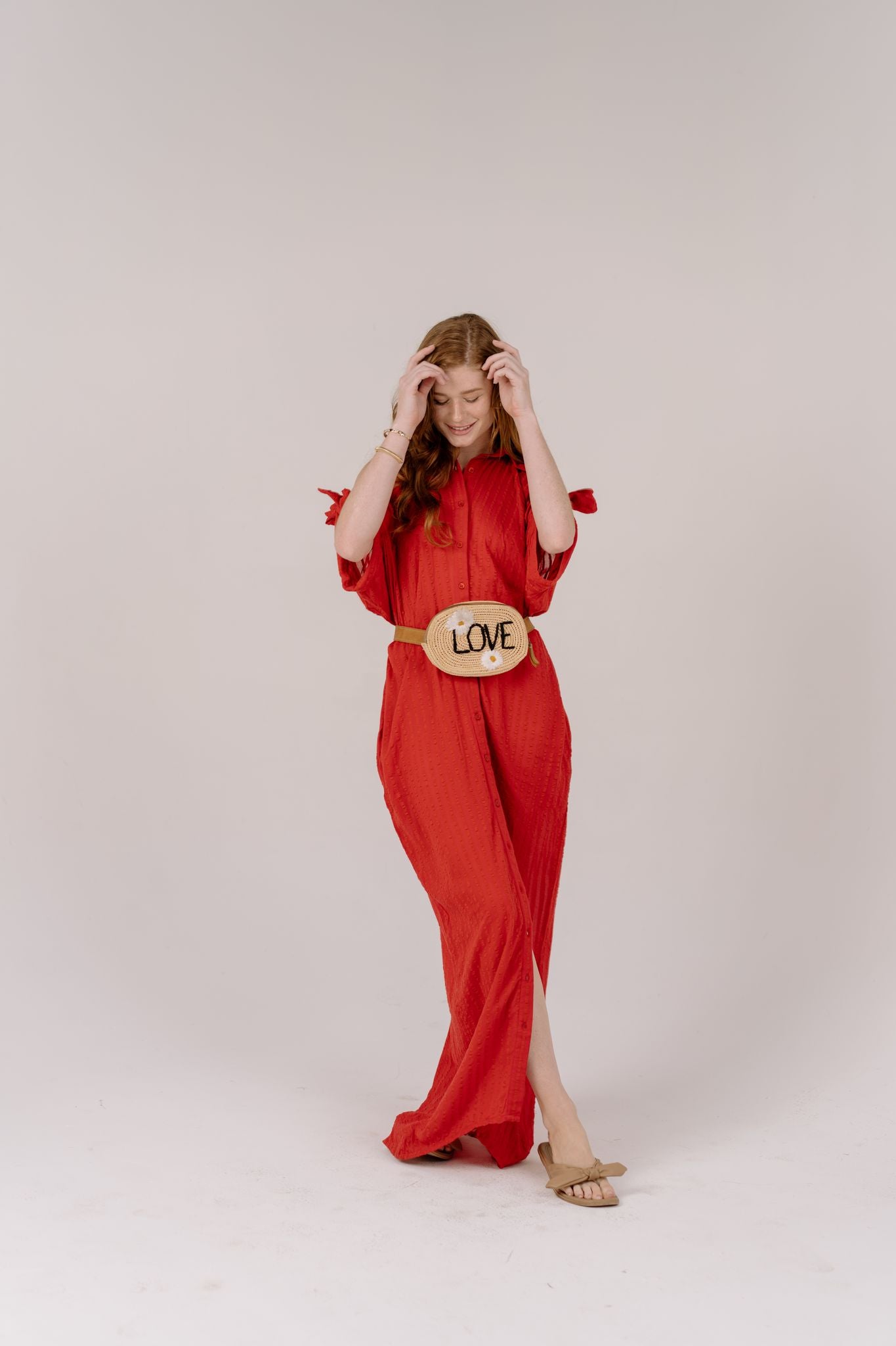 Ellie Long Red Button Front & Back Dress