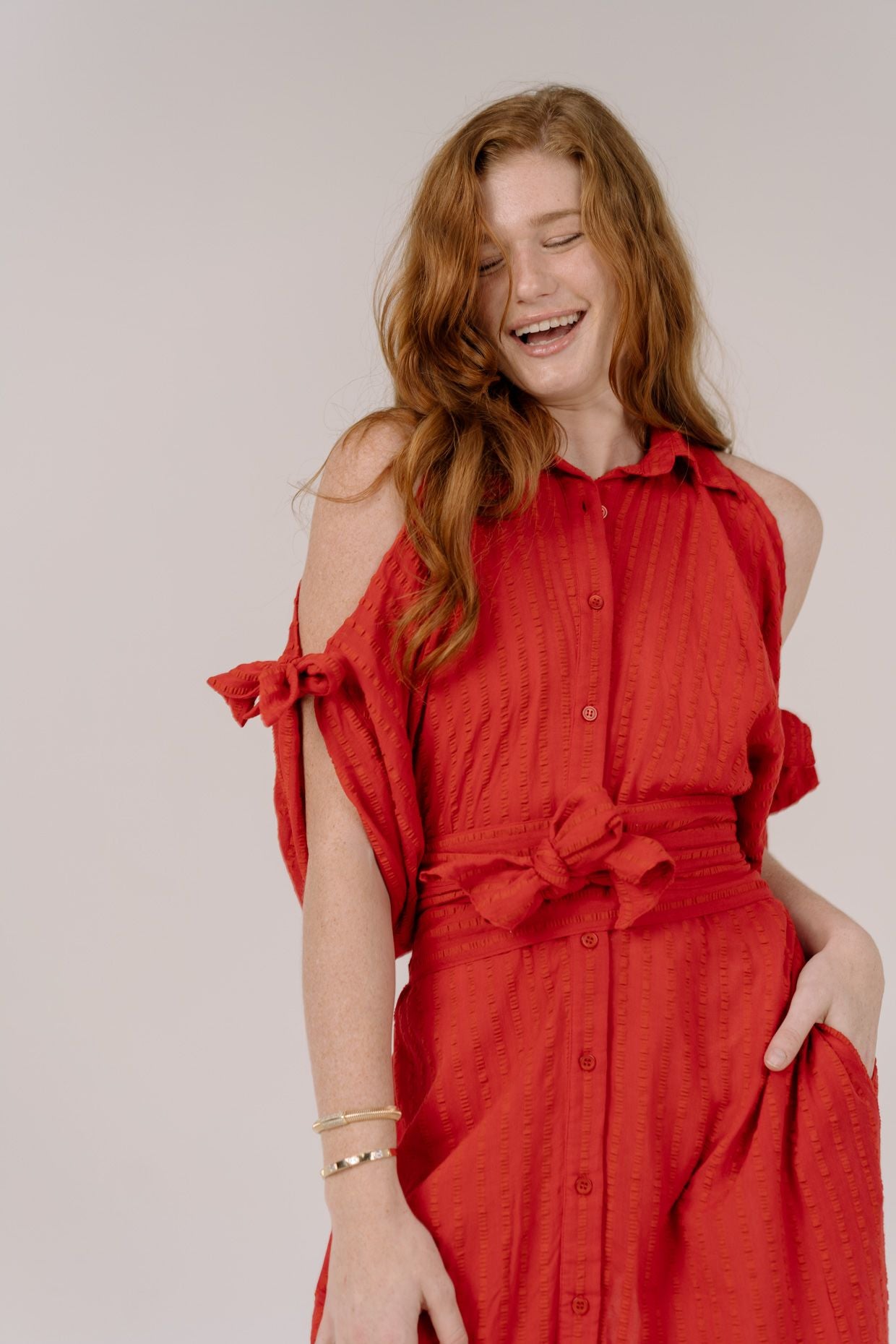 Ellie Long Red Button Front & Back Dress