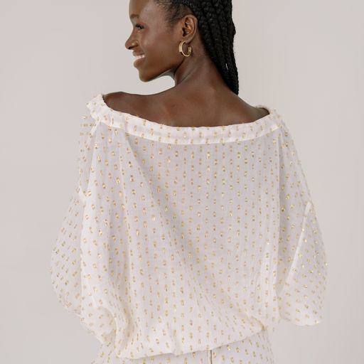 Olivia White & Gold Lurex Top