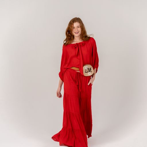 Bella Red Gauze Trouser